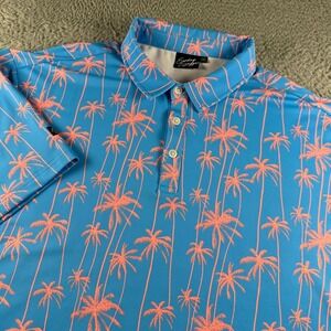 Sunday Swagger Polo Shirt Mens 2XL Blue Coral Palm Tree Print Short Sleeve NWOT